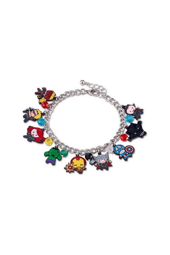 Marvel The Avengers Chibi Characters 15mm Enamel Charm Silver Chain Bracelet