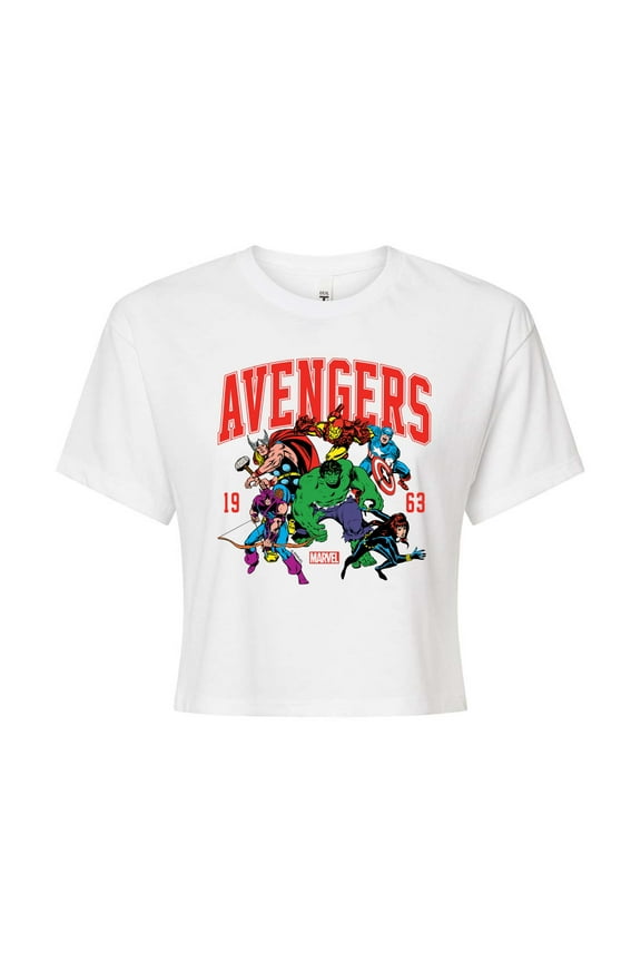 The Avengers - Collegiate - Juniors Cropped Graphic T-Shirt