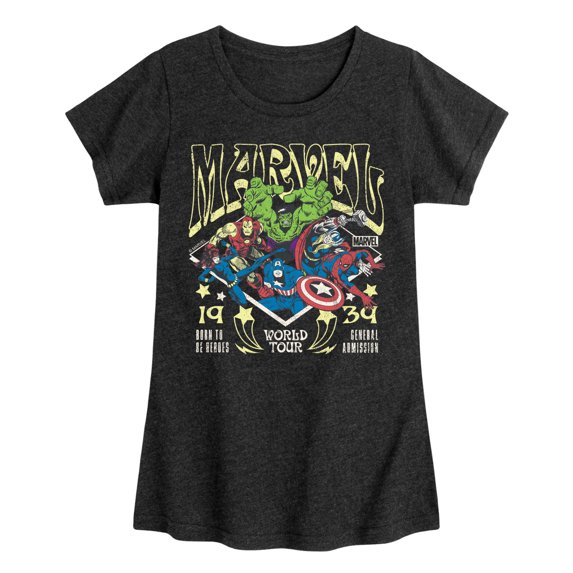 Marvel The Avengers - Concert Tee Style - Toddler And Youth Girls Fitted Short Sleeve Graphic T-Shirt