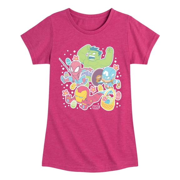 Marvel The Avengers - Easter Stickers - Toddler And Youth Girls Fitted Short Sleeve Graphic T-Shirt