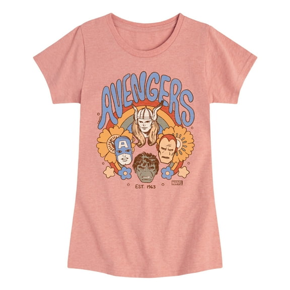 Marvel The Avengers - Floral - Toddler And Youth Girls Fitted Short Sleeve Graphic T-Shirt