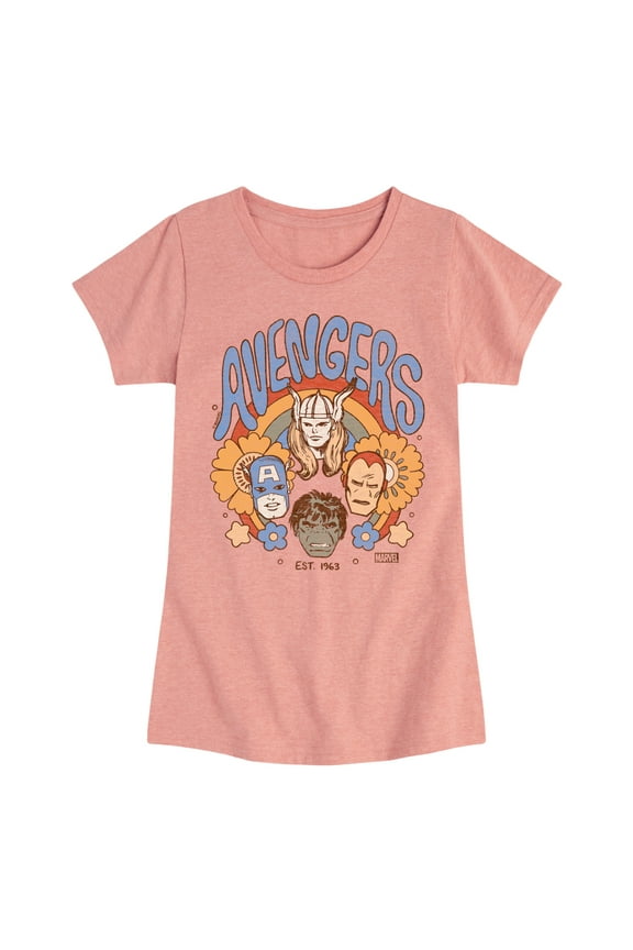 The Avengers - Floral - Toddler And Youth Girls Fitted Short Sleeve Graphic T-Shirt