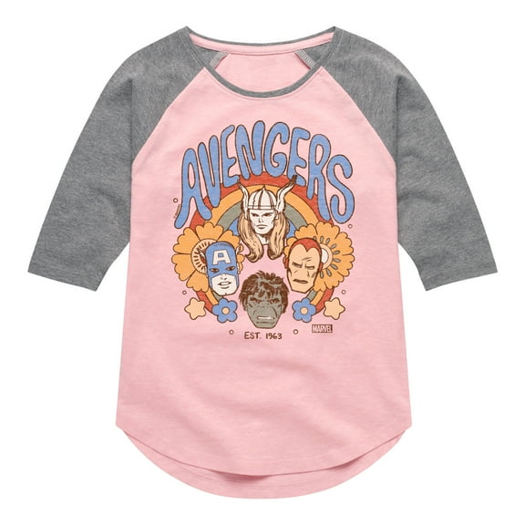 Marvel The Avengers - Floral - Toddler And Youth Girls Shirt Tail Raglan