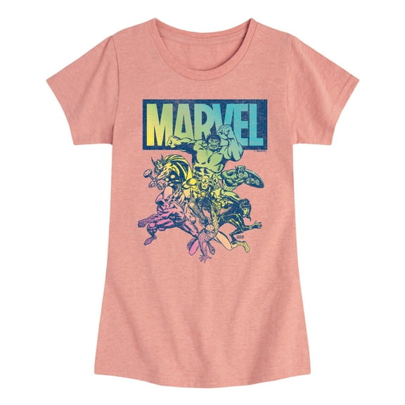 Marvel The Avengers - Group Rainbow - Toddler And Youth Girls Fitted Short Sleeve Graphic T-Shirt