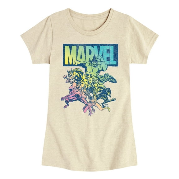 Marvel The Avengers - Group Rainbow - Toddler And Youth Girls Fitted Short Sleeve Graphic T-Shirt