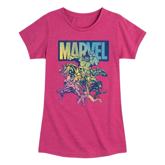 Marvel The Avengers - Group Rainbow - Toddler And Youth Girls Fitted Short Sleeve Graphic T-Shirt