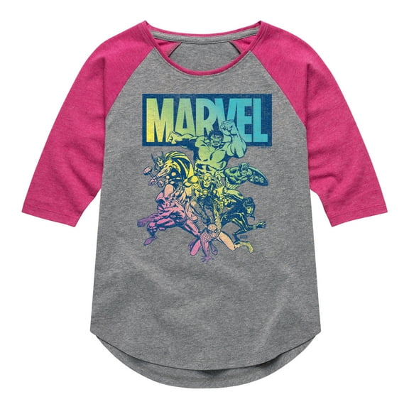 Marvel The Avengers - Group Rainbow - Toddler And Youth Girls Shirt Tail Raglan