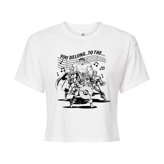 Marvel The Avengers - Merry Marching Society - Juniors Cropped Graphic T-Shirt