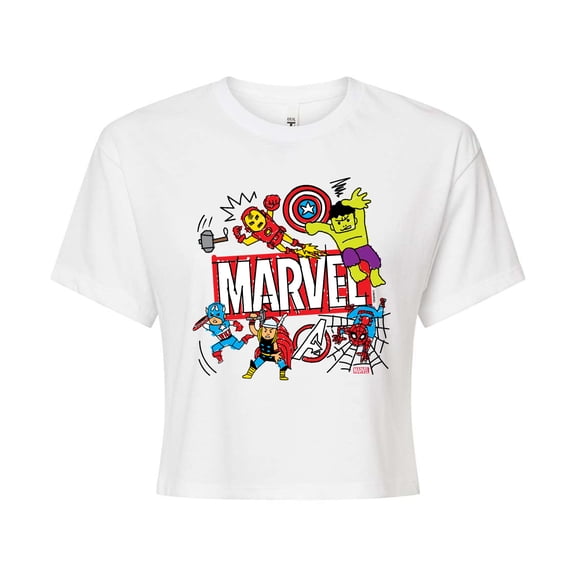 Marvel The Avengers - Sketch - Juniors Cropped Graphic T-Shirt