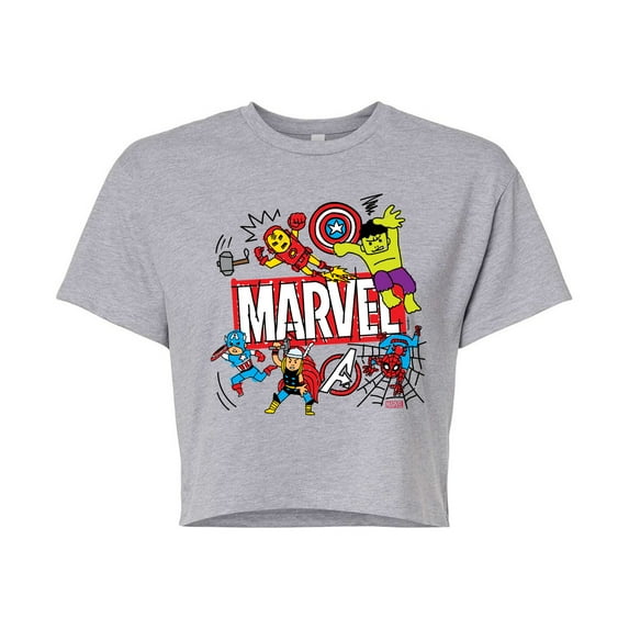 Marvel The Avengers - Sketch - Juniors Cropped Graphic T-Shirt
