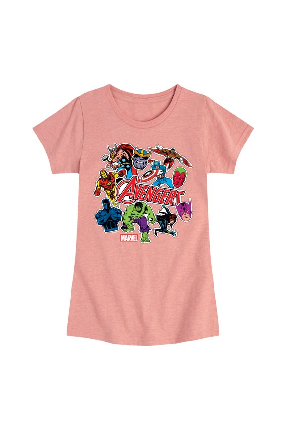 The Avengers - Stickers Style - Toddler And Youth Girls Fitted Short Sleeve Graphic T-Shirt