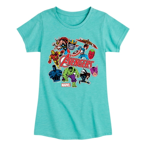 Marvel The Avengers - Stickers Style - Toddler And Youth Girls Fitted Short Sleeve Graphic T-Shirt