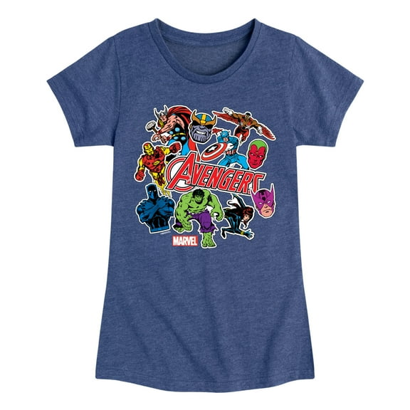 Marvel The Avengers - Stickers Style - Toddler And Youth Girls Fitted Short Sleeve Graphic T-Shirt