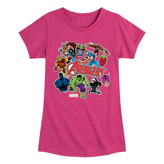Marvel The Avengers - Stickers Style - Toddler And Youth Girls Fitted Short Sleeve Graphic T-Shirt