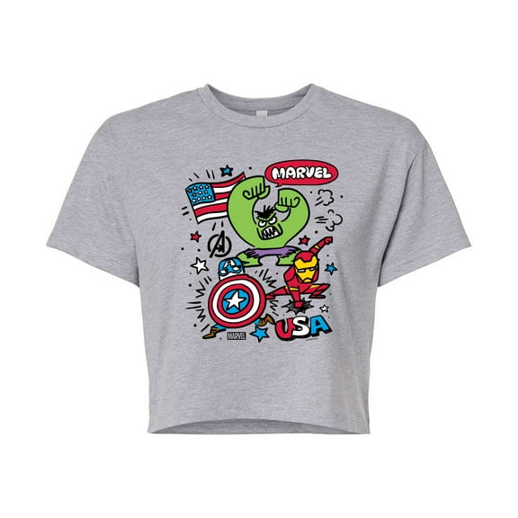 Marvel The Avengers - USA Sketch - Juniors Cropped Graphic T-Shirt