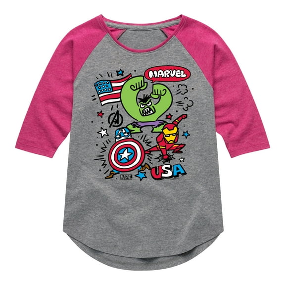 Marvel The Avengers - USA Sketch - Toddler And Youth Girls Shirt Tail Raglan