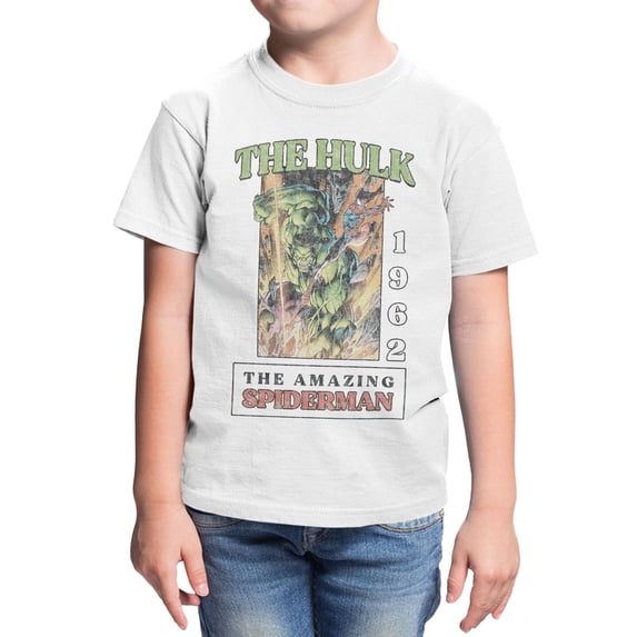 Marvel The Hulk And Spider-Man Vintage Youth T-Shirt (White, XS-XL)