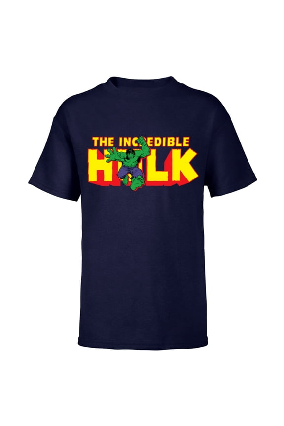 The Incredible Hulk Retro Comic Logo - Short Sleeve T-Shirt for Kids – Customized-Navy