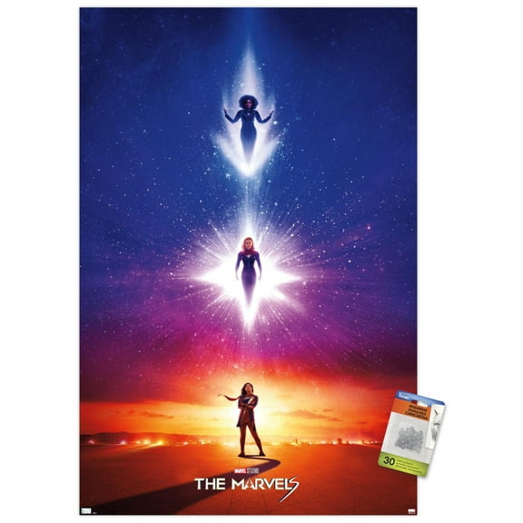 Marvel The Marvels - Teaser One Sheet Wall Poster with Push Pins, 22.375" x 34"