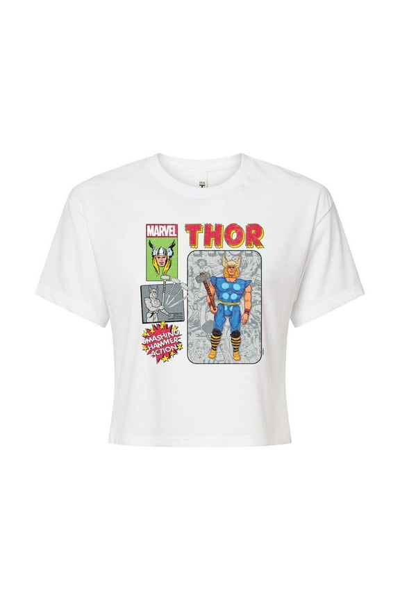 Thor - Action Figure - Juniors Cropped Graphic T-Shirt