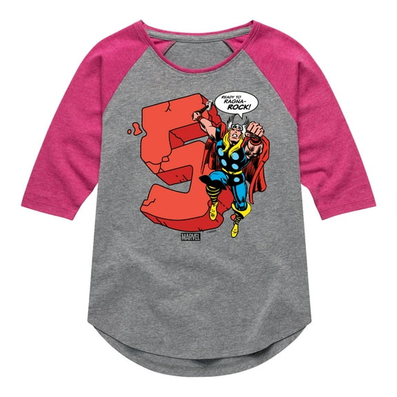 Marvel Thor - Birthday Five - Toddler and Youth Girls Shirt Tail Raglan