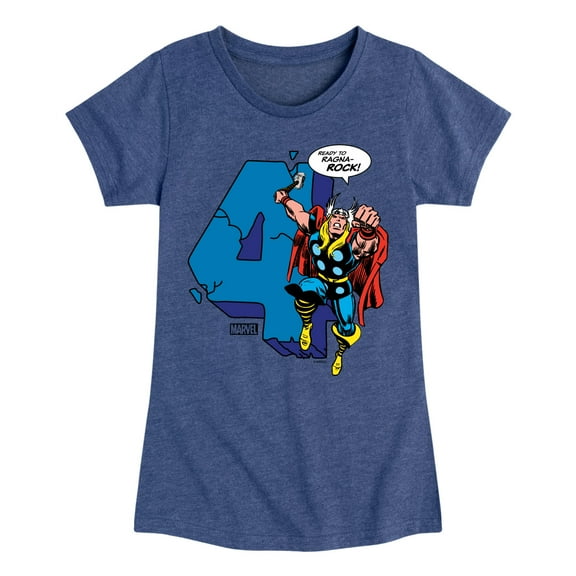 Marvel Thor - Birthday Four - Toddler and Youth Girls Fitted Short Sleeve Graphic T-Shirt