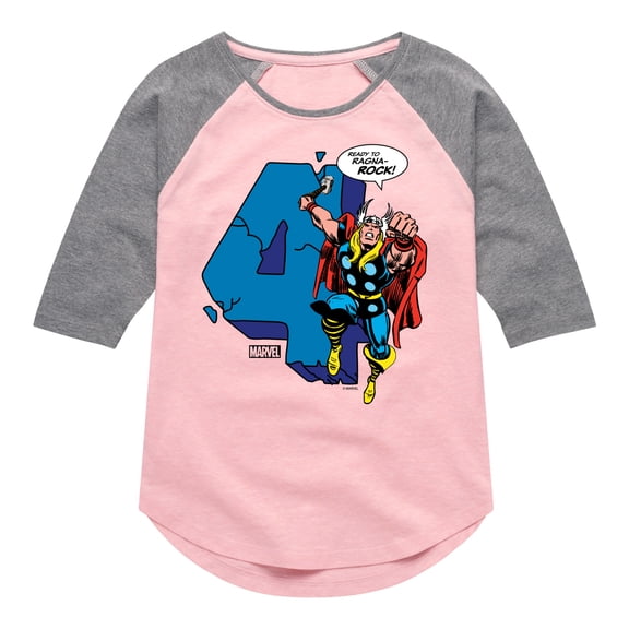 Marvel Thor - Birthday Four - Toddler and Youth Girls Shirt Tail Raglan
