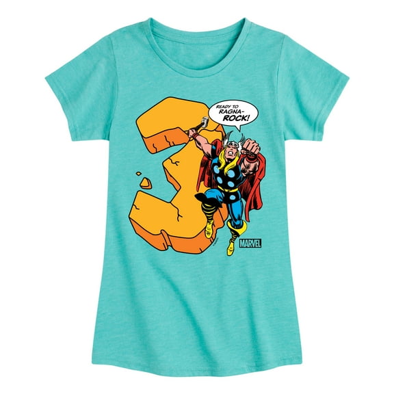 Marvel Thor - Birthday Three - Toddler and Youth Girls Fitted Short Sleeve Graphic T-Shirt