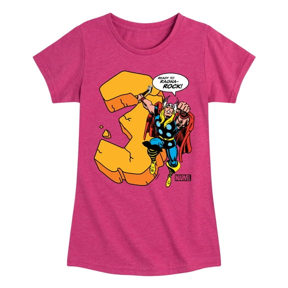 Marvel Thor - Birthday Three - Toddler and Youth Girls Fitted Short Sleeve Graphic T-Shirt
