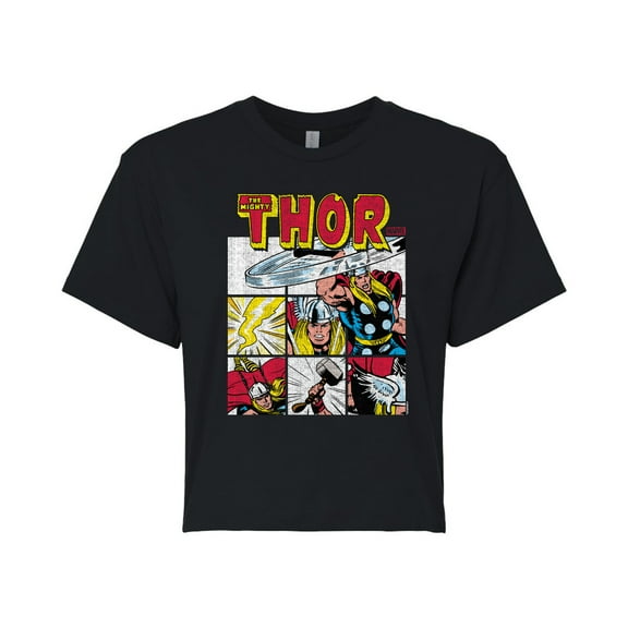 Marvel Thor - Comic Book Grid - Juniors Cropped Graphic T-Shirt