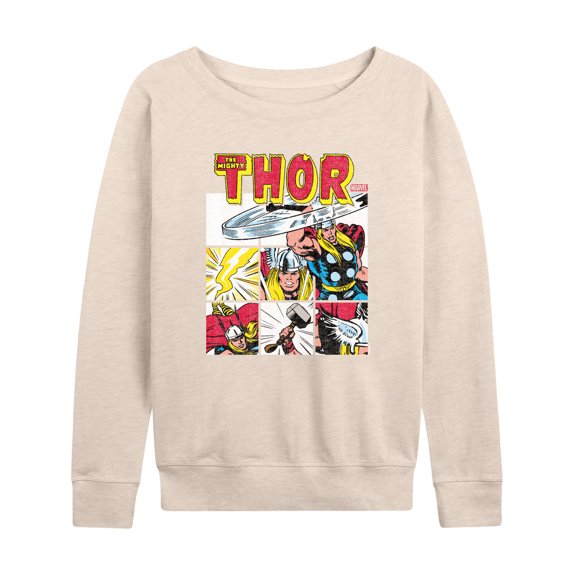 Marvel Thor - Comic Book Grid - Women's French Terry Pullover Long Sleeve Shirt