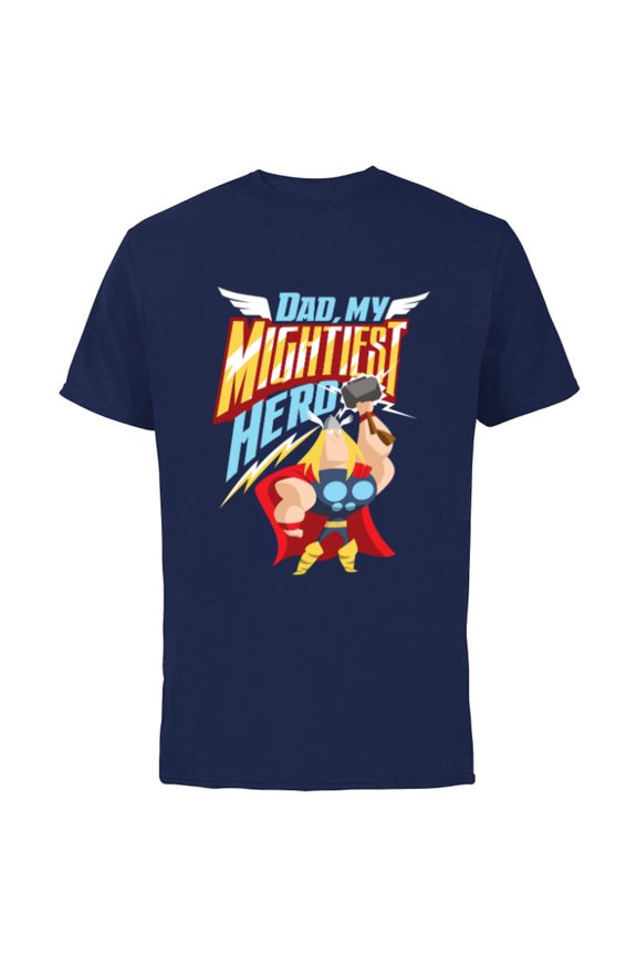Thor Dad, My Mightiest Hero Father’s Day - Short Sleeve Cotton T-Shirt for Adults - Customized-Navy