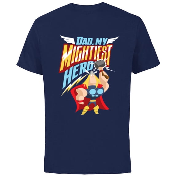 Marvel Thor Dad, My Mightiest Hero Father’s Day - Short Sleeve Cotton T-Shirt for Adults - Customized-Navy