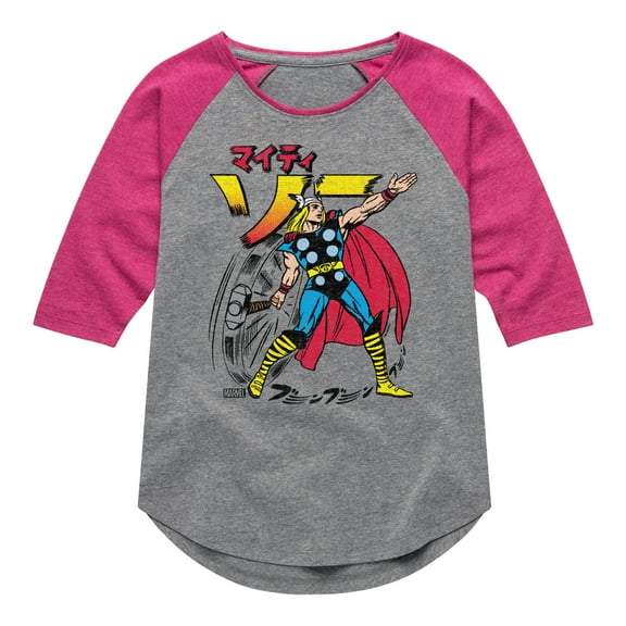 Marvel Thor - Katakana - Toddler and Youth Girls Shirt Tail Raglan