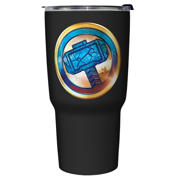 Marvel: Thor: Love and Thunder Cracked Mjolnir Logo  Stainless Steel Tumbler w/Lid Black 27 oz.