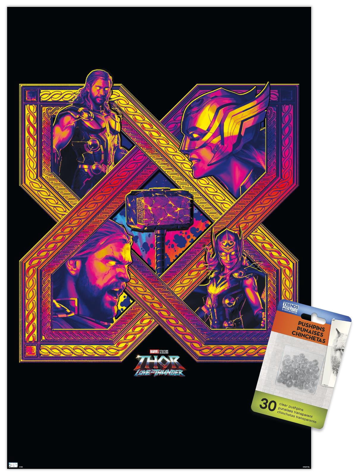 Marvel Thor: Love and Thunder - Cross Wall Poster with Push Pins, 14.725" x 22.375"