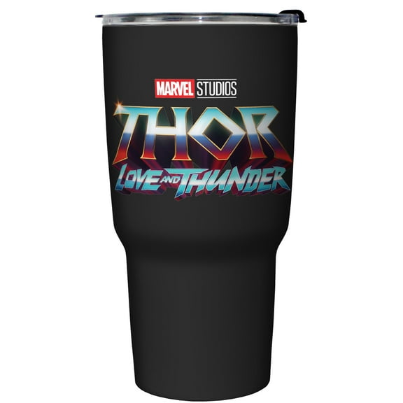 Marvel: Thor: Love and Thunder Metallic Logo  Stainless Steel Tumbler w/Lid Black 27 oz.