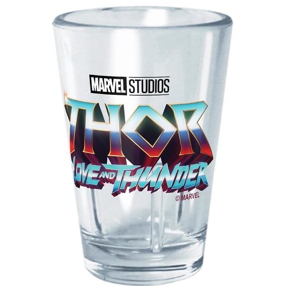 Marvel: Thor: Love and Thunder Metallic Main Logo Tritan Shot Glass Clear 2 oz.