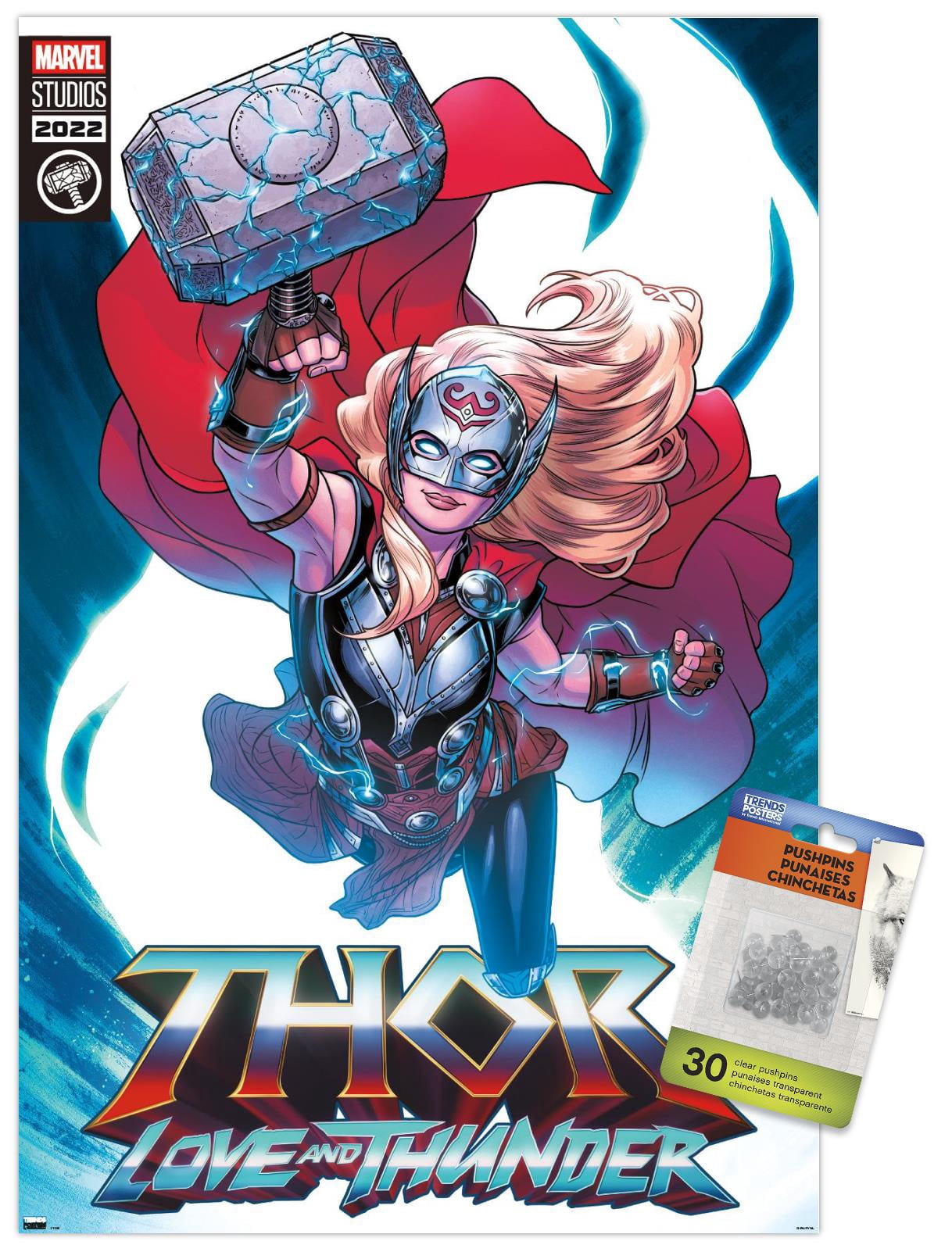 Marvel Thor: Love and Thunder - Mighty Thor Comic Wall Poster with Push Pins, 14.725" x 22.375"