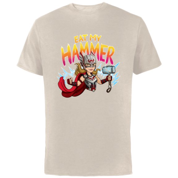 Marvel Thor: Love and Thunder Mighty Thor Eat My Hammer - Short Sleeve Cotton T-Shirt for Adults - Customized-Natural