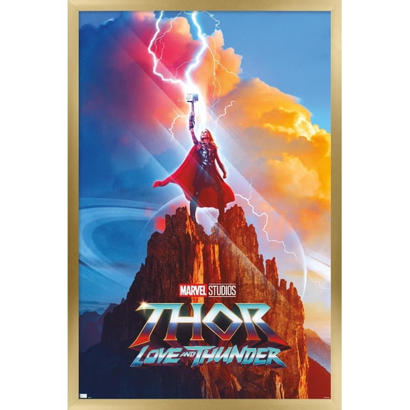 Marvel Thor: Love and Thunder - Mighty Thor One Sheet Wall Poster, 14.725" x 22.375" Framed