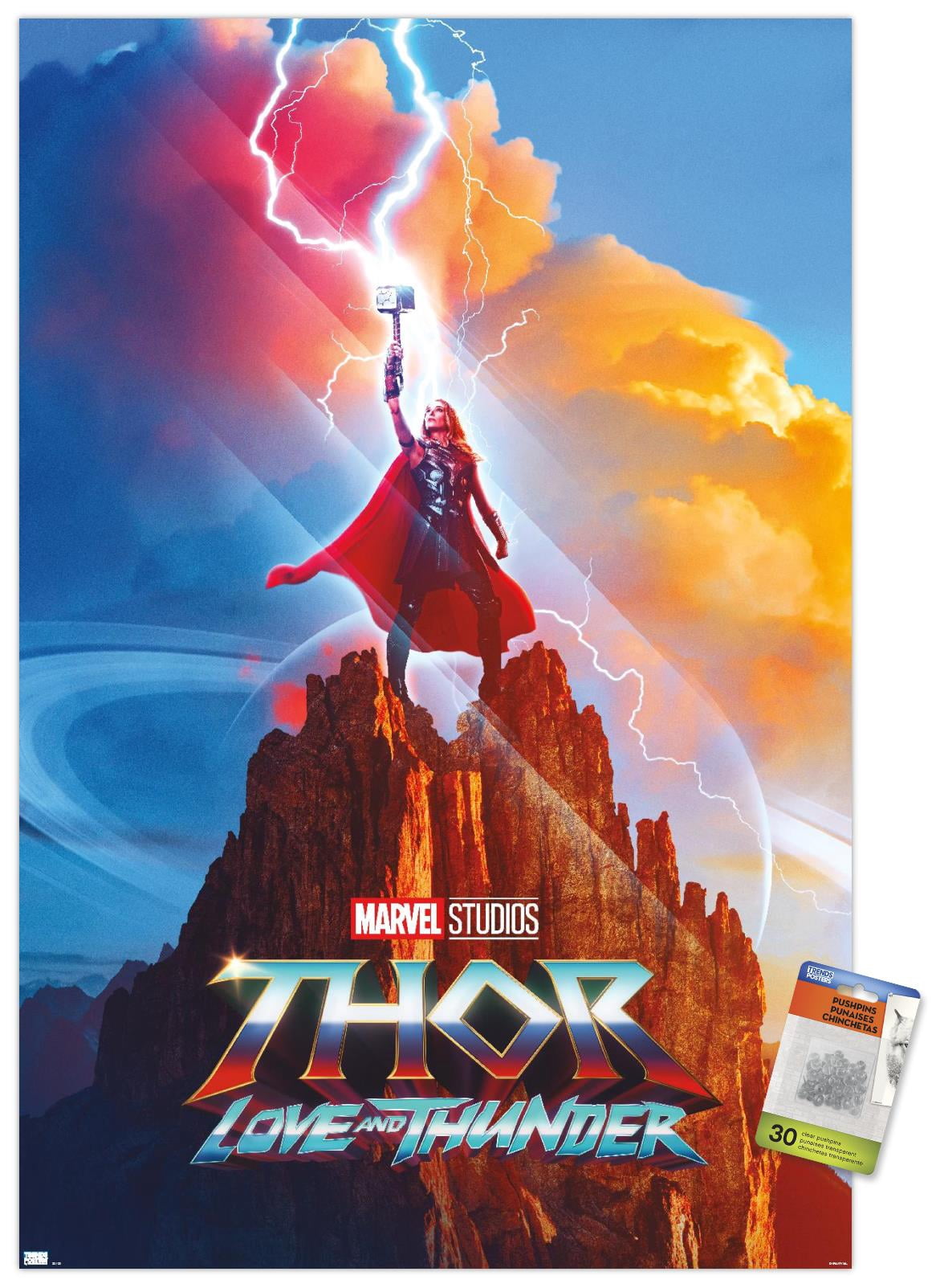 Marvel Thor: Love and Thunder - Mighty Thor One Sheet Wall Poster with Pushpins, 22.375" x 34"