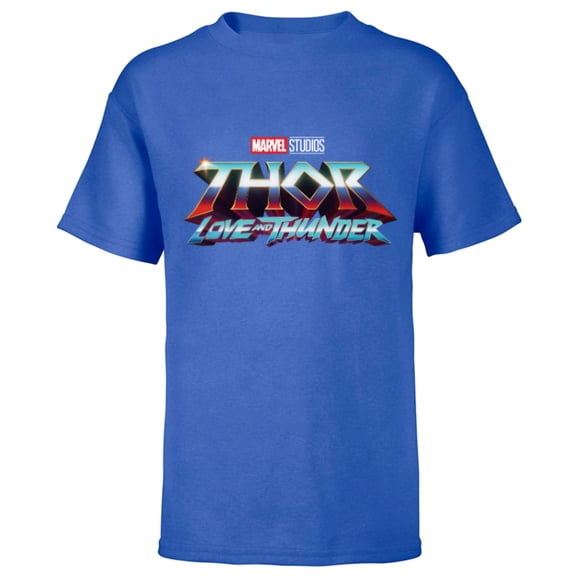 Marvel Thor: Love and Thunder Movie Logo - Short Sleeve T-Shirt for Kids - Customized-Royal
