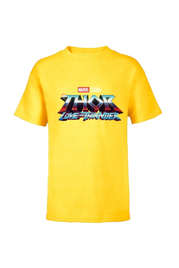 Thor: Love and Thunder Movie Logo - Short Sleeve T-Shirt for Kids - Customized-Yellow