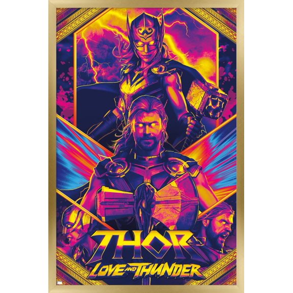 Marvel Thor: Love and Thunder - Neon Wall Poster, 14.725" x 22.375" Framed