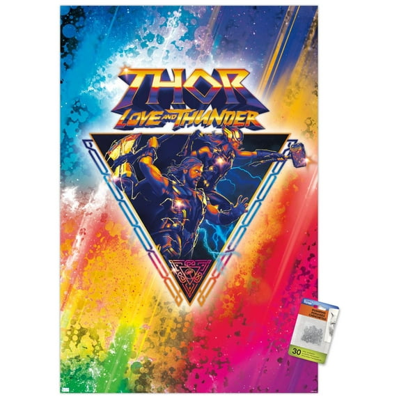 Marvel Thor: Love and Thunder - Rainbow Splatter Wall Poster with Pushpins, 22.375" x 34"