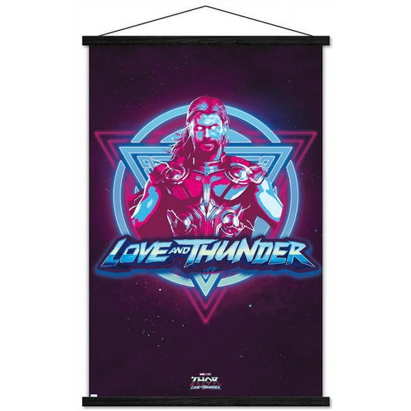 Marvel Thor: Love and Thunder - Vaporwave Wall Poster with Magnetic Frame, 22.375" x 34"