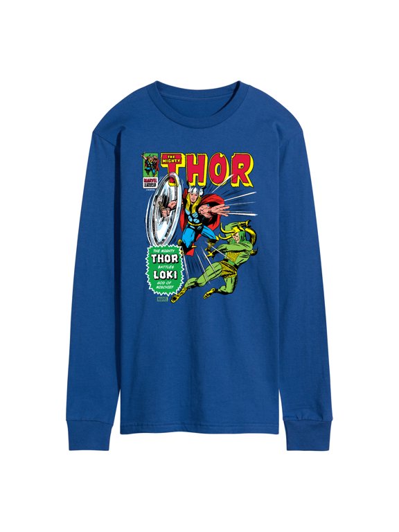 - Thor Retro Comic Book Cover Men's Long Sleeve Graphic T-Shirt