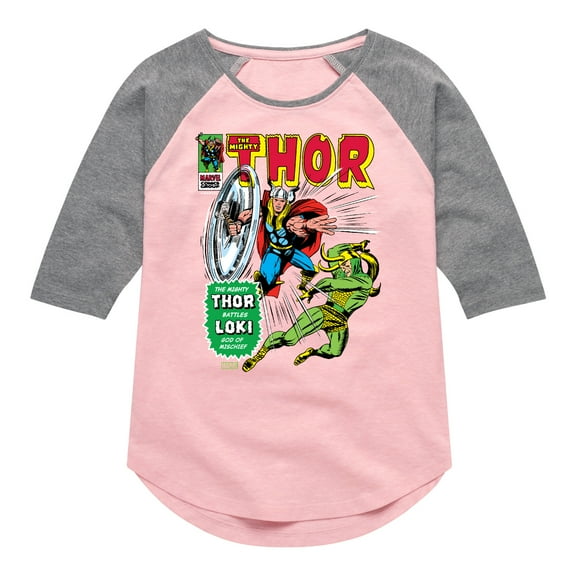 Marvel Thor - Retro Comic Book Cover - Toddler and Youth Girls Shirt Tail Raglan