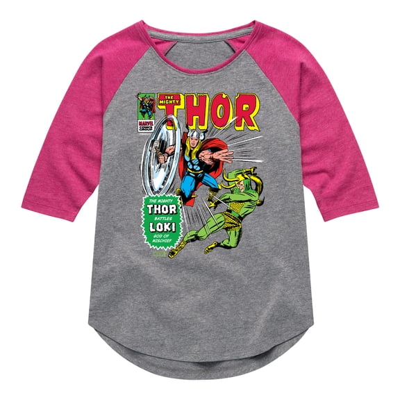 Marvel Thor - Retro Comic Book Cover - Toddler and Youth Girls Shirt Tail Raglan